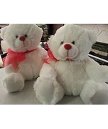 REDUCED..SET OF 2 WHITE STUFFED BEARS WITH RED RIBBONS..GREAT VALENTINE ... - £14.37 GBP