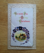 Antique Die Cut Christmas Postcard Series 2559  Pansies Winsch Back Logo Germany - £14.45 GBP