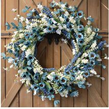 Charming 24-Inch Spring Wreath - Blue and White Floral Decor for Home &amp; ... - $67.27