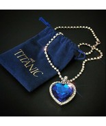 Heart Of The Ocean Sapphire Big Blue Crystal Necklace with Gift Bag - £17.92 GBP