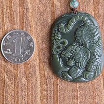 Hand carved natural green jade tiger goos luck asia tiger pendant - $19.79