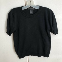 AUGUST SILK Black Short Sleeve 100% Silk Top Sweater Sz Small - £20.48 GBP