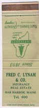 Matchbook Cover Fred C Lynam Insurance Bar Harbor Maine - £1.47 GBP