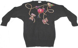 Victoria Jones Holiday  Black Sequin Flower Sweater size M Medium dolman... - $19.80