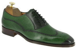 Oxford Green Wing Tip Burnished Brogue Toe Real Leather Handmade Shoes US 7-16 - £109.66 GBP