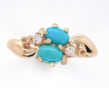 10k Rose Gold Victorian Genuine Natural Turquoise and Diamond Ring 5.5 (... - £411.99 GBP
