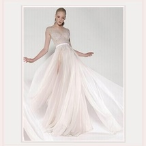 Flowing Sheer Backless Leg Slits & Beaded Chiffon Designer Style Wedding Dress image 2