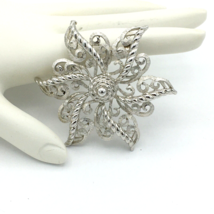 VENDOME vintage silver-tone flower brooch - 2&quot; textured Mod MCM pinwheel pin - £21.04 GBP