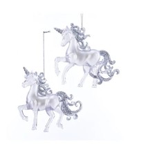 Clear With Silver Glitter Unicorn Ornaments - Set of 2 - £11.16 GBP