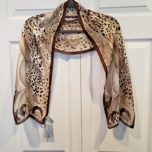 Oscar De La Renta Rectangle Leopard Animal Print Silk Scarf Tan Brown 11x52&quot; NWT - £30.80 GBP