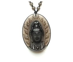 natural ice Obsidian stone Hand carved black zen buddha good luck charm pendant  - $29.69