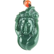 Hand carved natural green jadeite jade guanyin buddha zen buddha charm pendant - $19.79