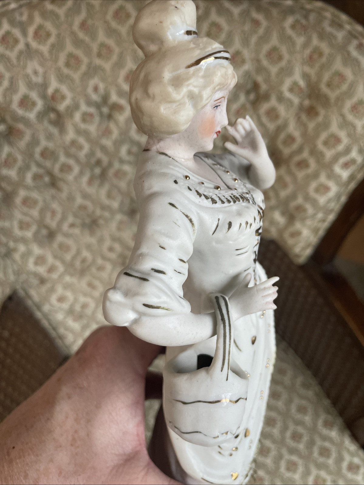 Bisque Porcelain Hand Painted & Made In Japan - Colonial Man & Woman Statue Item image 12