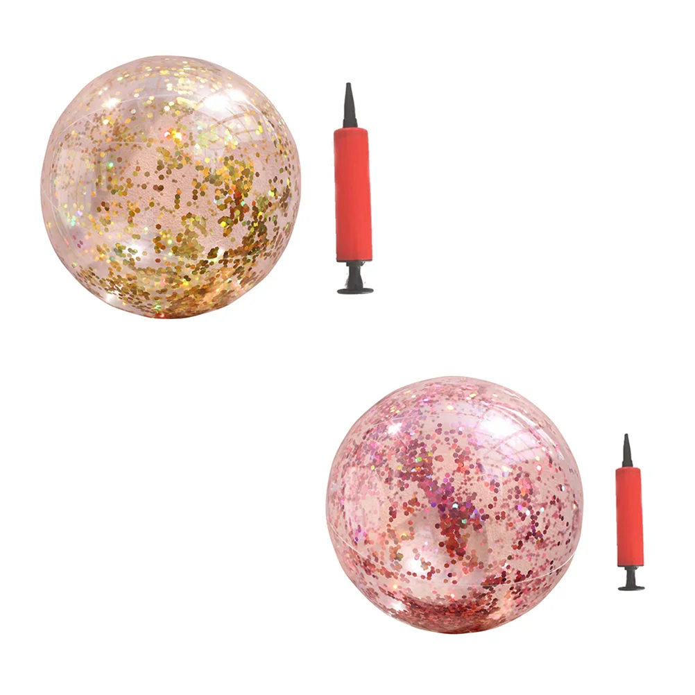 2 Pcs Water Play Ball Round Transparent Inflatable Toys Glitter Sequin Beach - £12.11 GBP