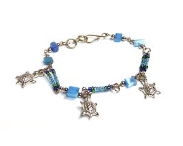 Mia Jewel Shop Silver Metal Sea Turtle Charm Dangle Multicolored Seed Beaded Chi - £9.51 GBP