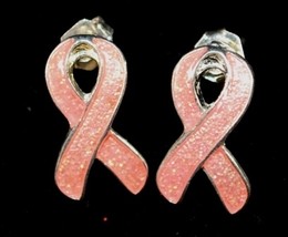  PINK Breast Cancer Awareness Ribbon - Glitter Pink Post Earrings-Brand New! - £5.54 GBP