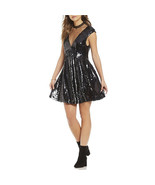 Free People Dance Til Dawn Black Sequin Fit Flare Illusion Lined Dress X... - £58.77 GBP