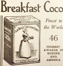 1906 Walter Baker Breakfast Cocoa Advertisement Chocolate Ephemera 4 x 2... - £9.96 GBP