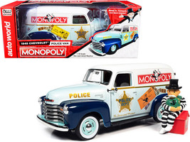 1948 Chevrolet Panel Police Van w Mr. Monopoly Figurine Monopoly 1/18 Diecast Ca - £105.62 GBP