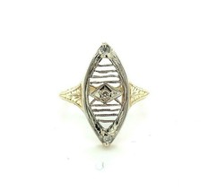 14k White/Yellow Gold Hand Engraved Filigree Genuine Natural Diamond Ring #J5350 - £296.07 GBP