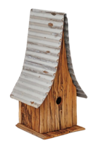 A-Frame Shanty Birdhouse – Metal and Reclaimed Wood Construction - $1,060.43 MXN