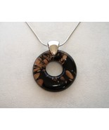 Venetian Glass Black Disc Pendant Sterling Silver Chain Necklace Unique ... - £118.64 GBP