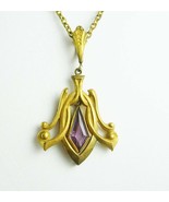 Antique Art Nouveau Necklace Amethyst jeweled Czech Pendant 1900&#39;s early... - £155.87 GBP