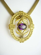 Antique Victorian Necklace &amp; Sash Pin brooch Amethyst jeweled Czech Pendant 1900 - £179.85 GBP