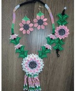 pink green multicolour flower design seeds beads native american necklac... - £20.32 GBP