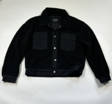 Stoosh Women’s Black Fuzzy Fleece Coat Jacket Size Medium Button Up - £19.95 GBP