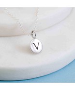Sterling Silver Initial Charm Necklace - Letter V - $714.96 MXN