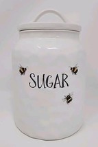 Sugar Canister, Ceramic Stoneware White w/ Bumble Bees U143 - $32.99
