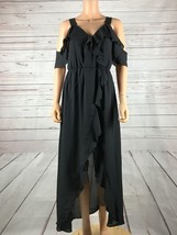 XOXO Juniors&#39; Ruffled Cold-Shoulder High-Low Maxi Chiffon Black Dress NWT SMALL - £11.35 GBP