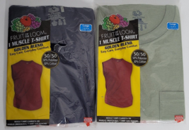 Fruit of the Loom Muscle T Shirt Tee Lot of 2 Large Blue Green NEW NOS Vintage - £19.97 GBP