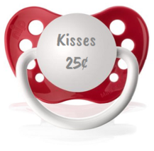 Kisses 25¢ Pacifier for Baby - Valentine&#39;s Day Gift - Red - Unisex - NUK Binky - £10.38 GBP