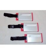 Luggage Tags ~ Set of 3, Aluminum &amp; Red Silicone, Webbing Strap, Buckle ... - £7.70 GBP