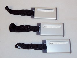 Luggage Tags ~ Set of 3, Aluminum & Gray Silicone, Webbing Strap, Buckle ~ LT510 - $9.75