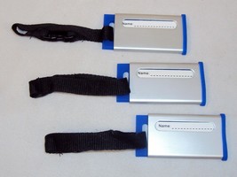 Luggage Tags ~ Set of 3, Aluminum &amp; Blue Silicone, Webbing Strap, Buckle... - £7.79 GBP