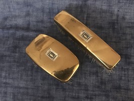 Vintage Lot Of 2 Brushes, Men&#39;s Grooming Vanity Set ,  Gold Tone,  Monogram “F” - £11.94 GBP