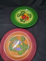 2 Laurie Gates  Red / Orange / Green Vegetable Plates 9.5&quot; Eggplant, Tom... - £18.55 GBP