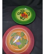2 Laurie Gates  Red / Orange / Green Vegetable Plates 9.5&quot; Eggplant, Tom... - £18.76 GBP