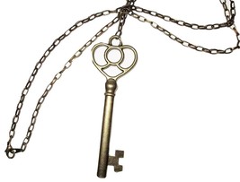 Large Brass Medieval Style Decorative Key On A Necklace Chain - £14.12 GBP