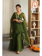 Dark green Georgette Sharara Set with Sequence Work - $994.03 MXN