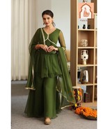 Dark green Georgette Sharara Set with Sequence Work - €45,58 EUR
