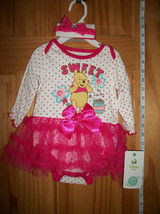 Disney Pooh Baby Clothes 3M-6M Sweet Winnie Bodysuit Tutu Creeper Set Hairbow - £12.66 GBP