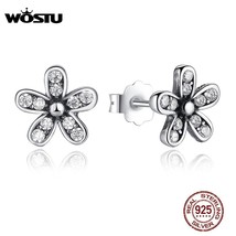 Hot Sale Real 925 Silver Dazzling Daisy Stud Earrings With CZ For Women Sterling - £16.08 GBP