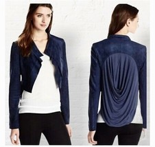 BCBG MAXAZRIA NORTON Suede Navy Crop JACKET Sz S Carbon Blue - £61.79 GBP