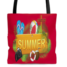 AOP Tote Bag &quot;Summer&quot; Graphic Red Bag Printed on Both Sides - $24.74+