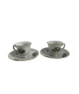 Set of 2 Cup and Saucers Childrens Tea Cups White Gold Trim Flowers Ceramic - $18.81