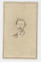 Antique CDV Circa 1860s Rugged Man With Mustache Wearing Suit &amp; Tie Looking Away - £9.66 GBP